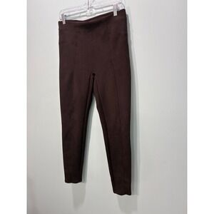 Spanx Faux Suede Leggings Chocolate Brown High Rise Seamed Size Large